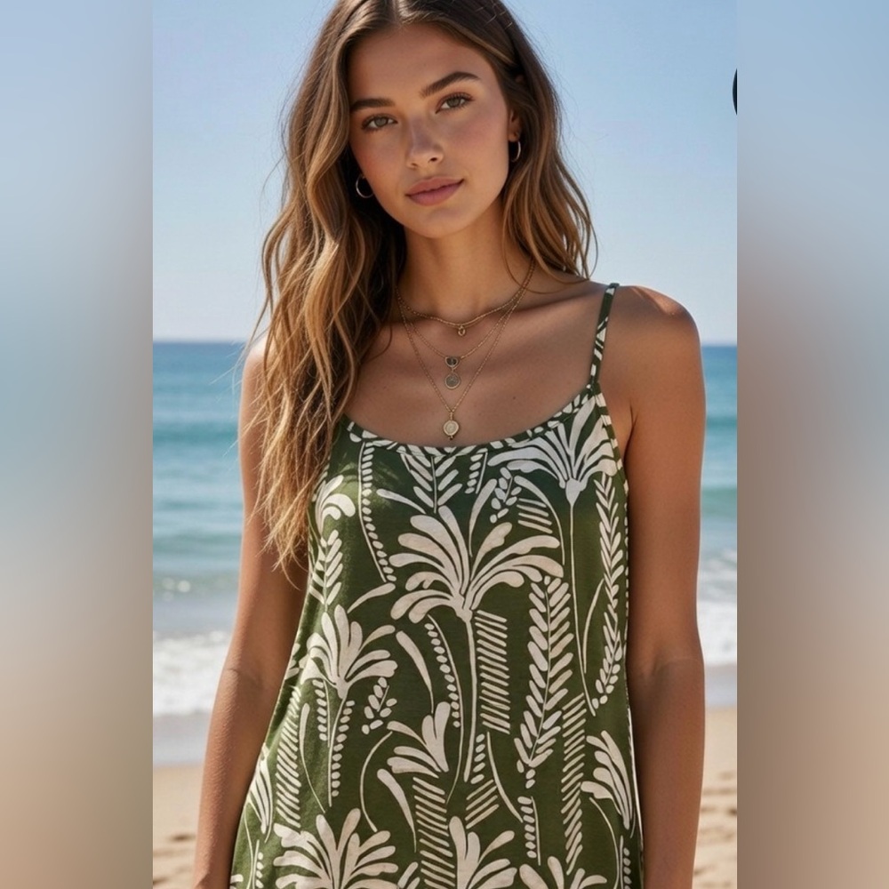 CAbi Olive Botanical Print Camisole NEW